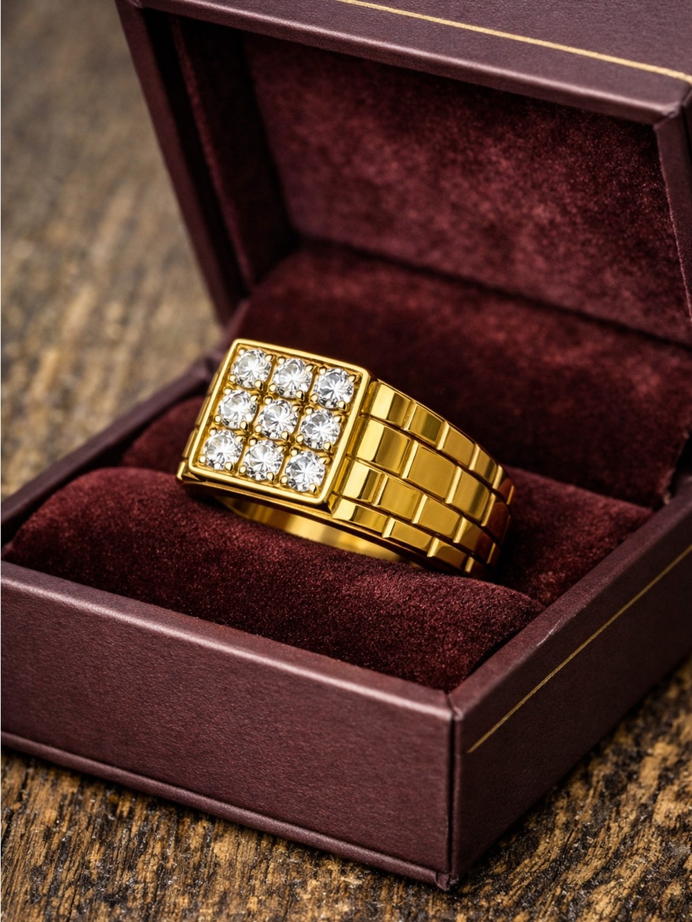 Men's 14K Real Gold Square Real Diamond  Ring - 0.90 Carat IJ Color - 9.3g